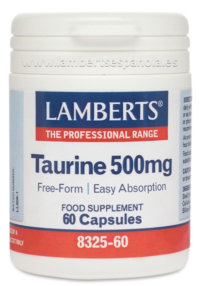 LAMBERTS Taurina 500 mg, 60 cápsulas.