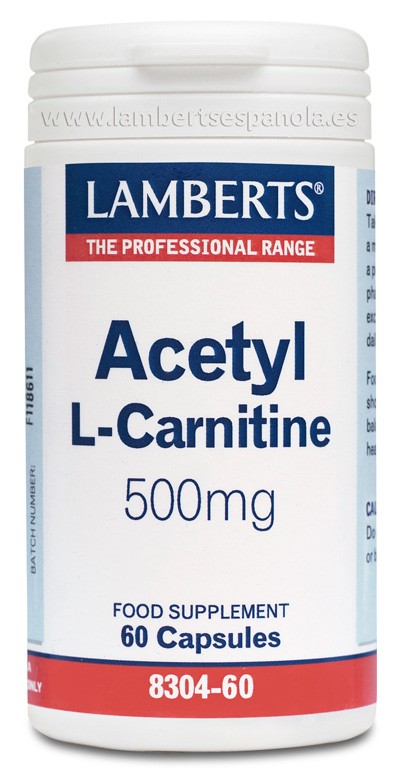 LAMBERTS L-acetilcarnitina 500 mg, 60 cápsulas.