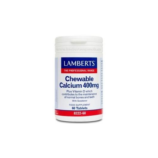 LAMBERTS Cálcio mastigável 400 mg, 60 comprimidos.