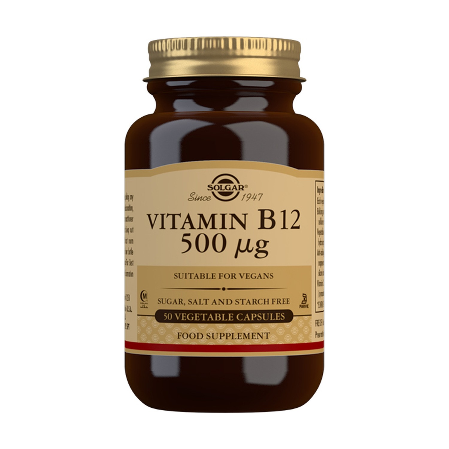 Solgar Vitamina B12 500μg (cianocobalamina), 50 cápsulas vegetarianas.