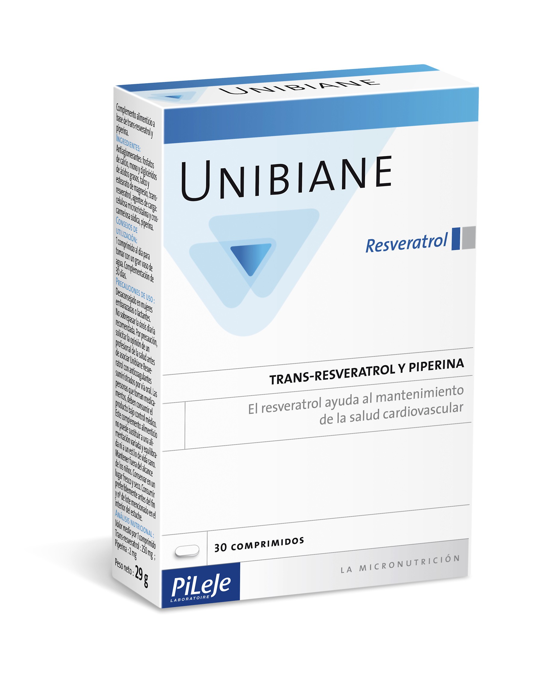 UNIBIANE Resveratrol Pileje, 30 cápsulas.