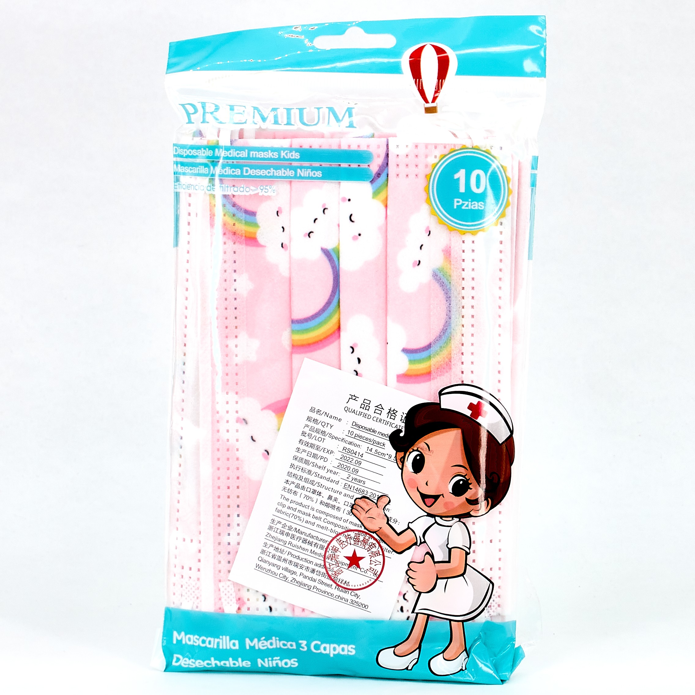 Máscara cirúrgica infantil Desenho rosa, 10 pcs.