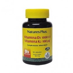 Natures Plus Vitamina D3-Vitamina K2, 90 cápsulas.