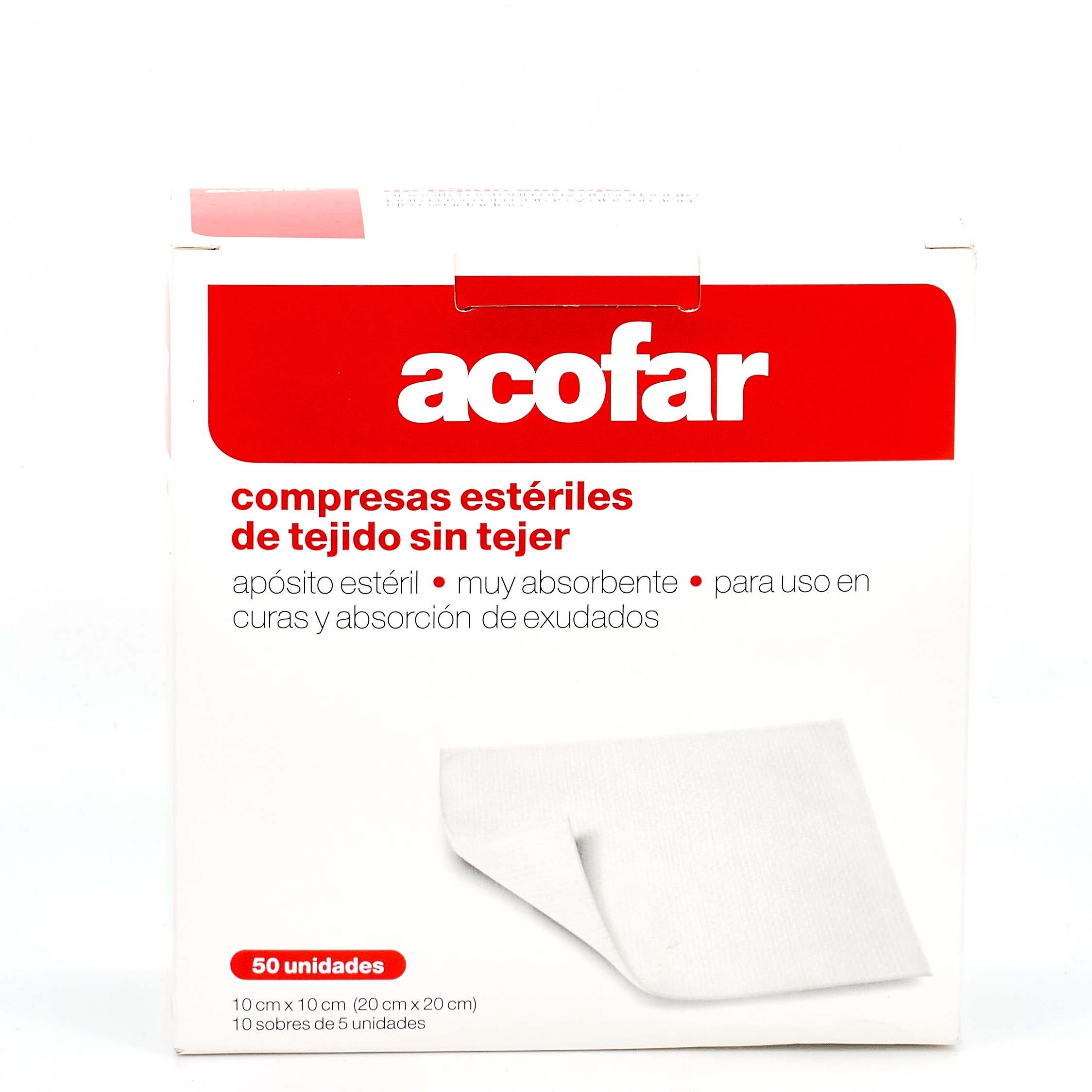 Acofar compressas estéreis não tecidas, 50U.