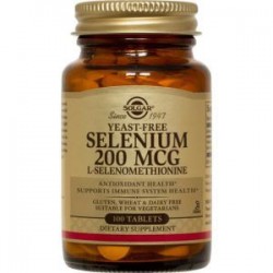 Solgar Selênio 200 mcg. (sem fermento), 100 comprimidos.