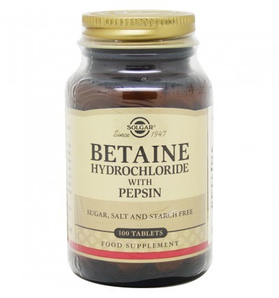 Solgar cloridrato de betaína com pepsina, 100 comprimidos.