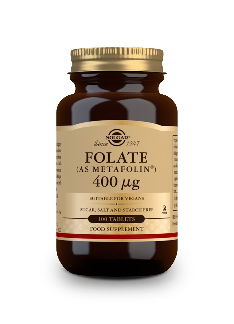 Solgar folato (como Metafolin) 400 mcg, 100 comprimidos.