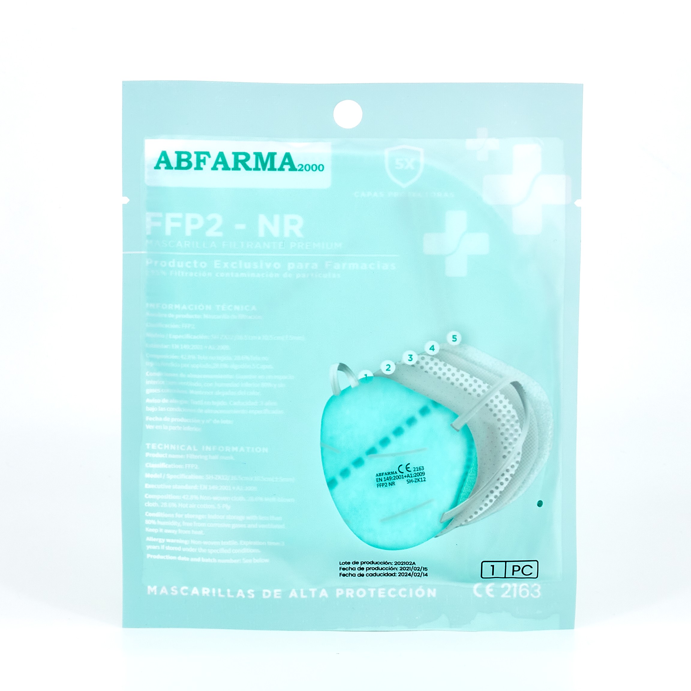 FFP2 máscara aqua green, 1 unidade