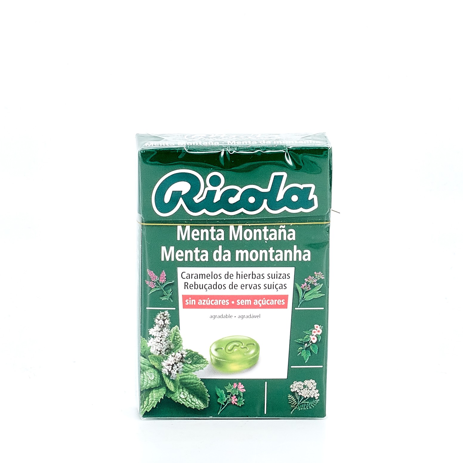 Balas sem açúcar Ricola Hortelã da montanha, 50g.