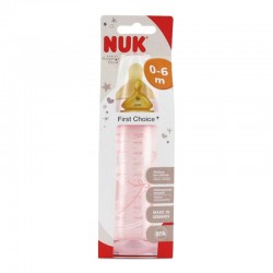 NUK First Choice Mamadeira Látex Rosa 0-6 m, 300 ml.