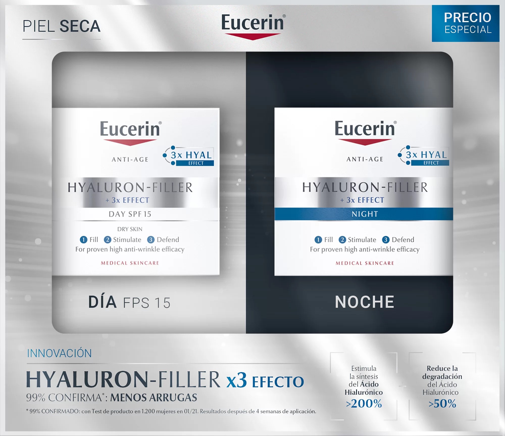 Eucerin Hyaluron-Filler Dia-Noite Pack para pele seca
