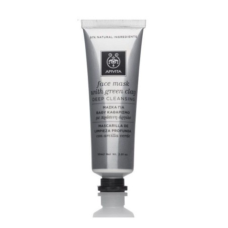 Apivita Green Clay Máscara Facial de Limpeza Profunda, 50ml.