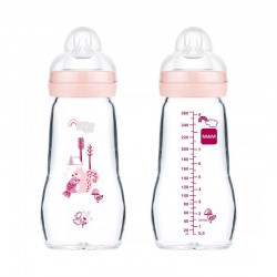 MAM Biberón Feel Good Cristal Rosa +2M, 260 ml