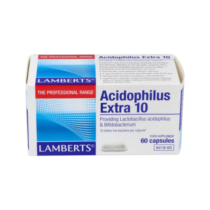 LAMBERTS Acidófilo Extra 10. Uma por dia, 60 cápsulas.