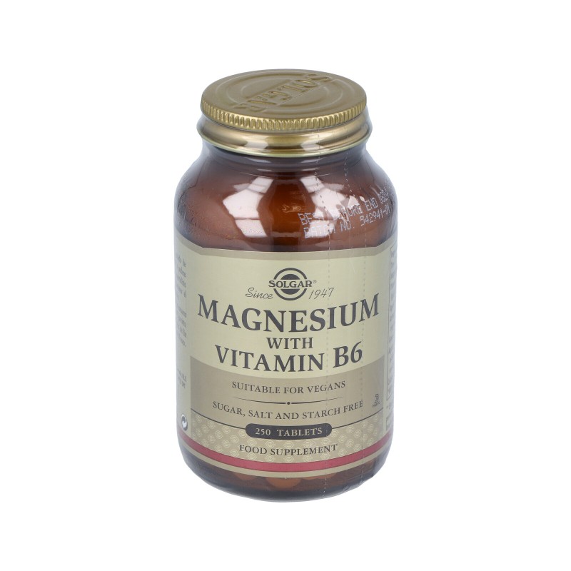 Solgar Magnésio + Vitamina B6, 250 comprimidos.