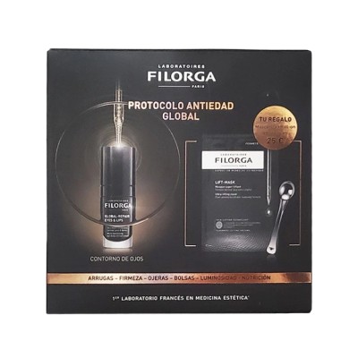 Pacote Filorga Global Repair Olhos e Lábios + Presente Lift Mask com Roll On avaliado em 25€.